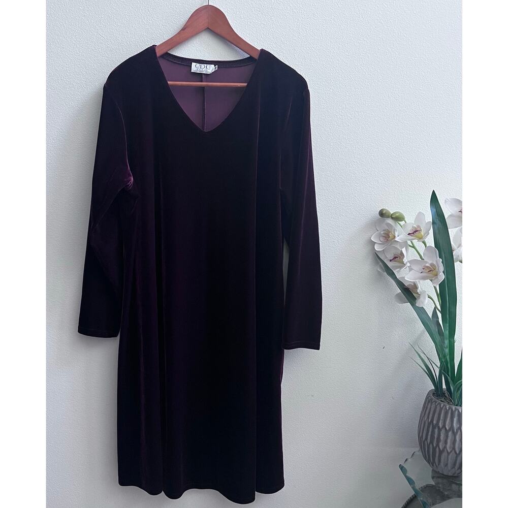 Vintage CDC Red Velvet V-Neck Flowy Whimsigoth Mini Dress Long Sleeve Dress 18